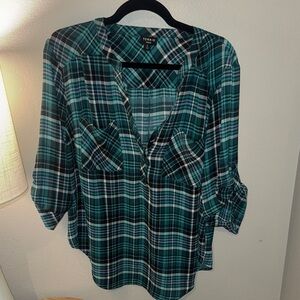 Torrid Teal Plaid Blouse